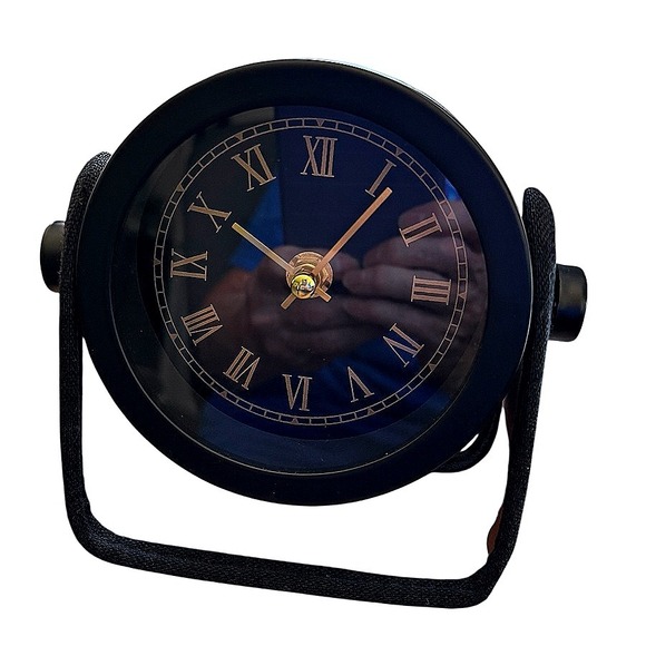 Paper Source Tabletop Clock NWT Black Round Gold Roman Numerals Desk Decor - Picture 1 of 4